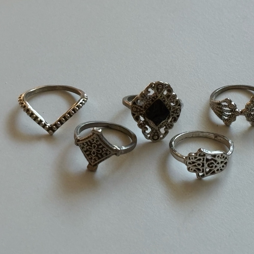 Elegant Silver Ring Set for Women (set of 5)